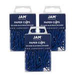 JAM Paper Small Paper Clips, Dark Blue, 3 Packs of 100 (42186868B)