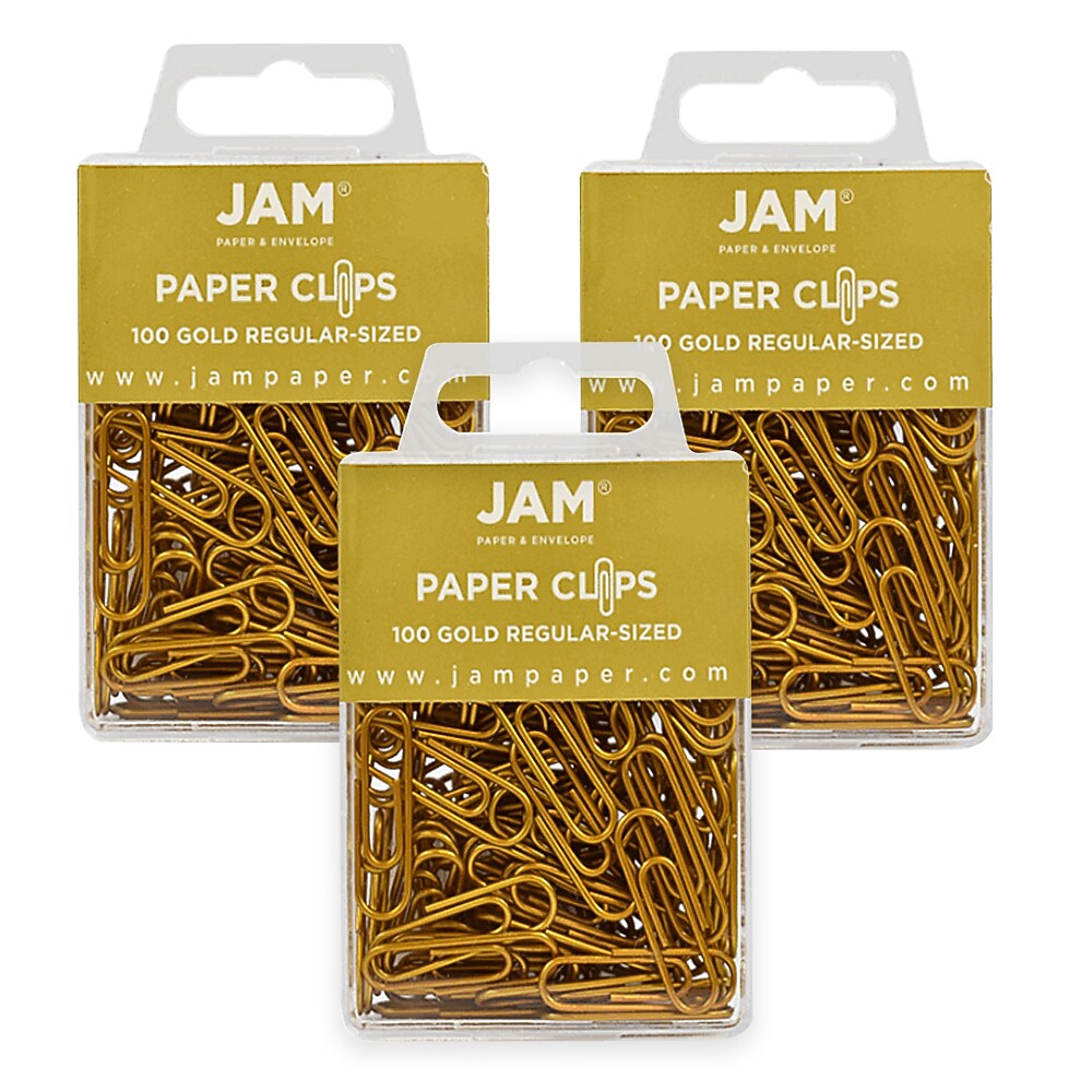 JAM Paper Small Paper Clips, Gold, 3 Packs of 100 (21832058B)