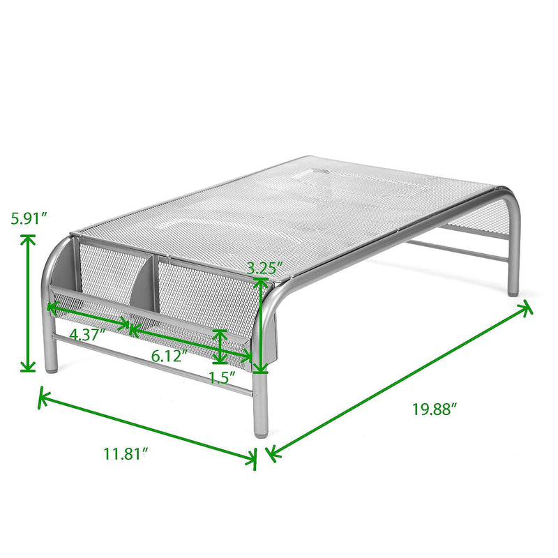 Mind Reader Ventilated Monitor Stand with Side Storage, Silver (MESHM-SIL)