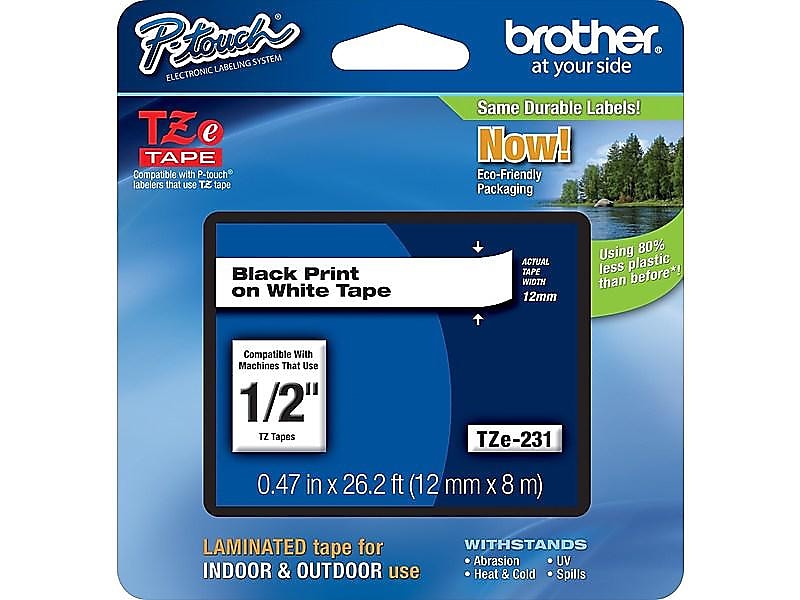Brother TZE-231CT Label Maker Tapes, 0.47", Black on White, 32/Carton