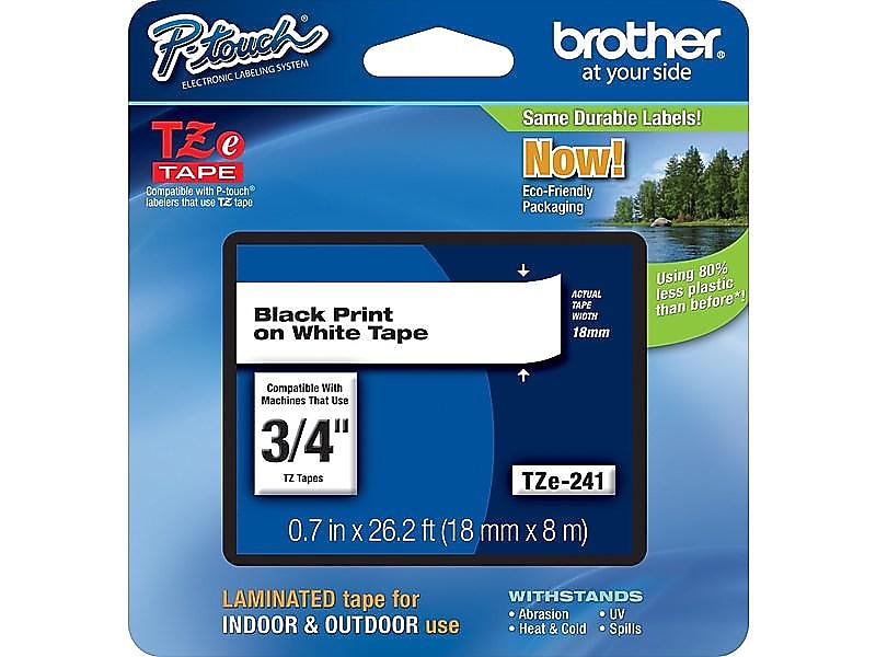 Brother TZE241CT Label Maker Tapes, 0.7", Black on White, 6/Carton
