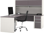 Bestar Connexion 71"W L-Shaped Desk with Hutch and Pedestal, Slate/Sandstone (93859-59)