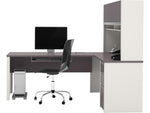 Bestar Connexion 71"W L-Shaped Desk with Hutch and Pedestal, Slate/Sandstone (93859-59)