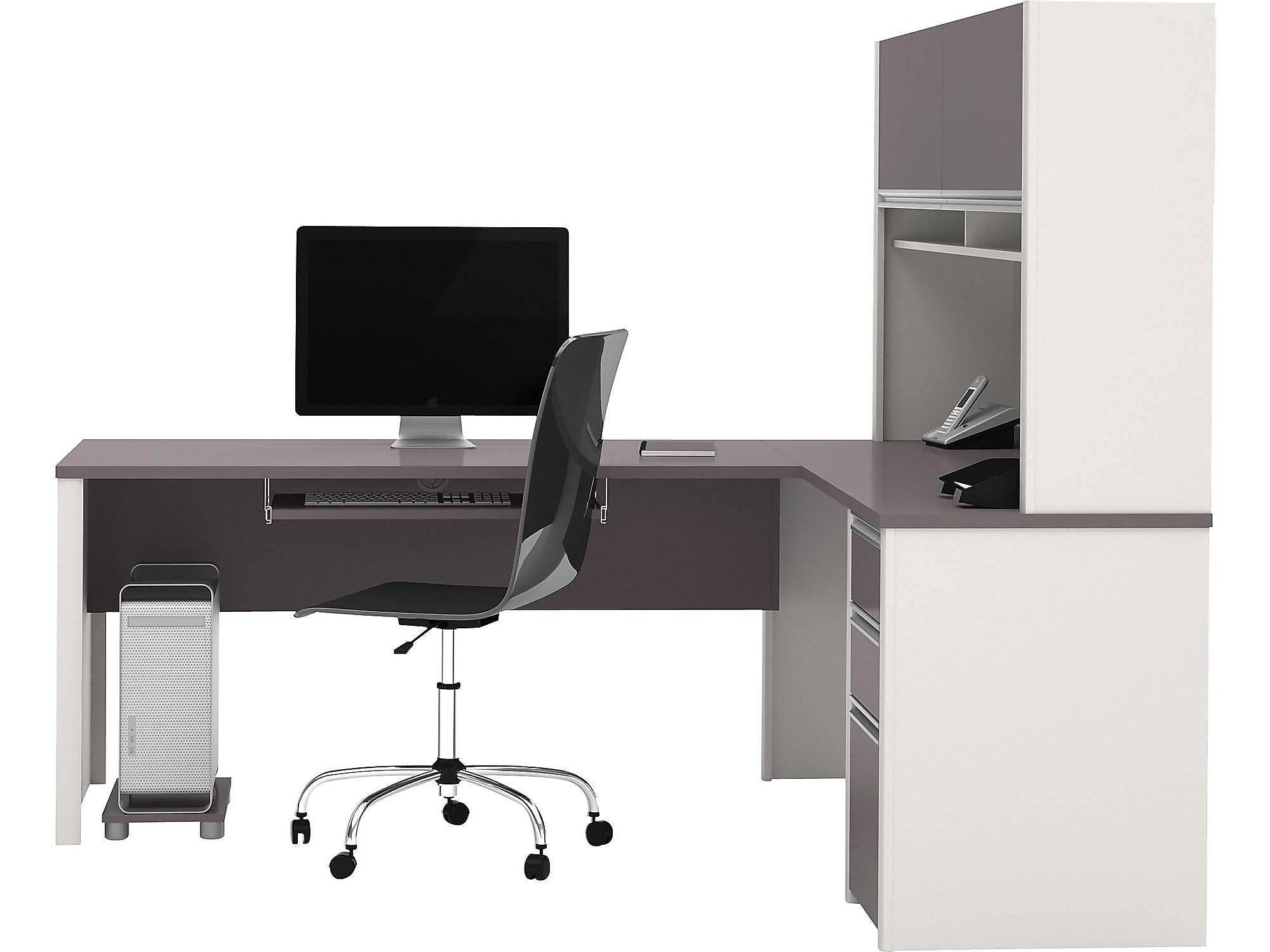 Bestar Connexion 71"W L-Shaped Desk with Hutch and Pedestal, Slate/Sandstone (93859-59)