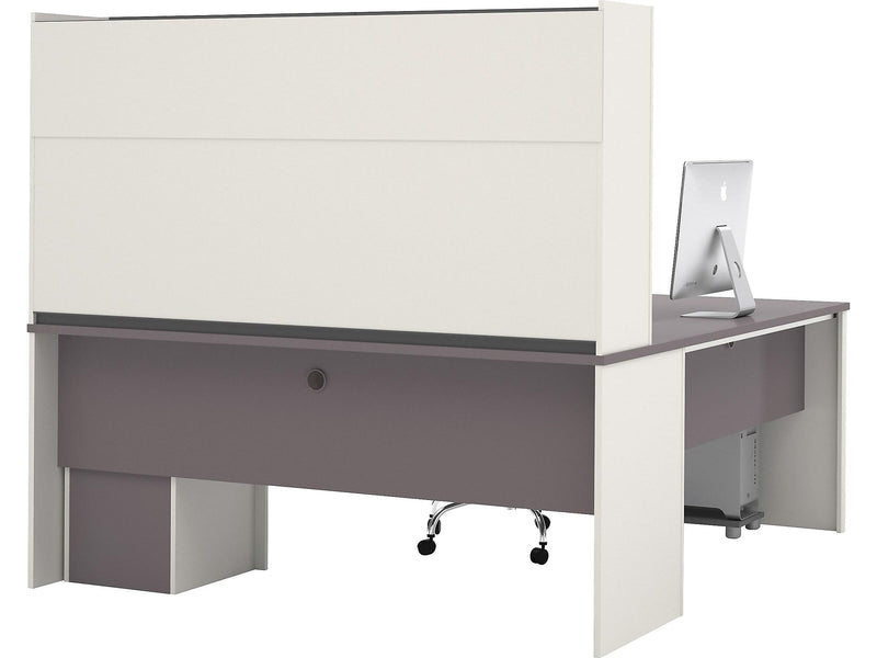 Bestar Connexion 71"W L-Shaped Desk with Hutch and Pedestal, Slate/Sandstone (93859-59)