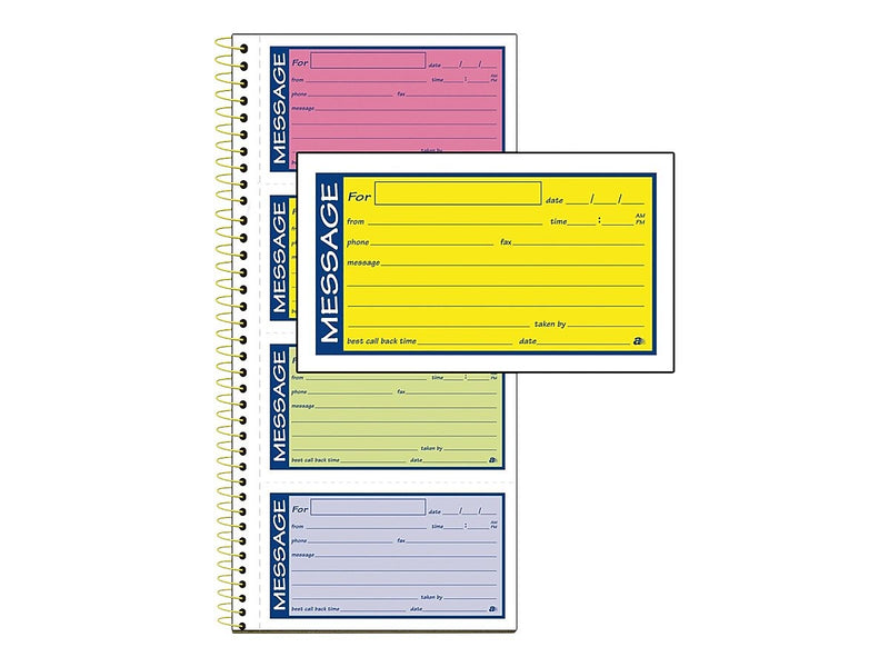 Adams High Impact Phone Message Pad, 5.25" x 11", Wide Ruled, Blue/Yellow/Green/Pink, 50 Sheets/Pad (SC1153RB)