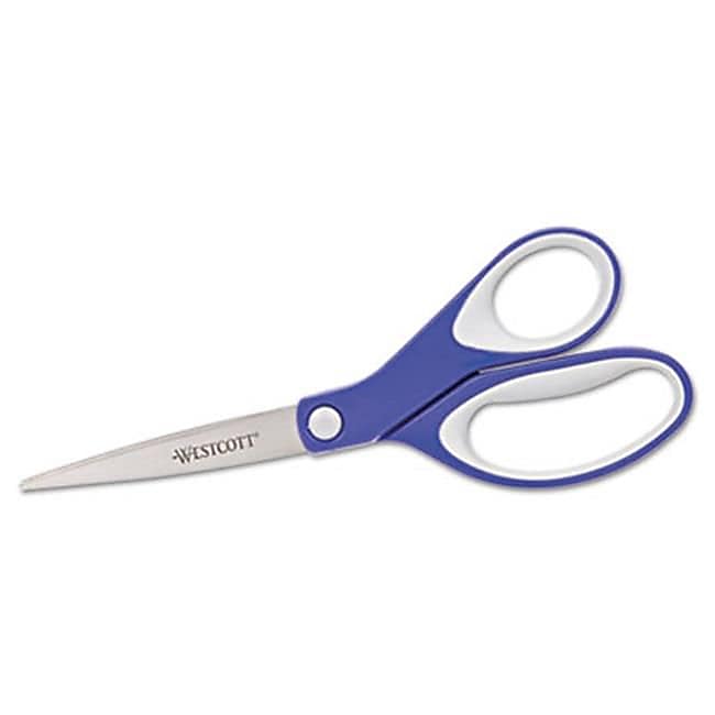 Straight KleenEarth Soft Handle Scissors, 8" length, Blue/Gray