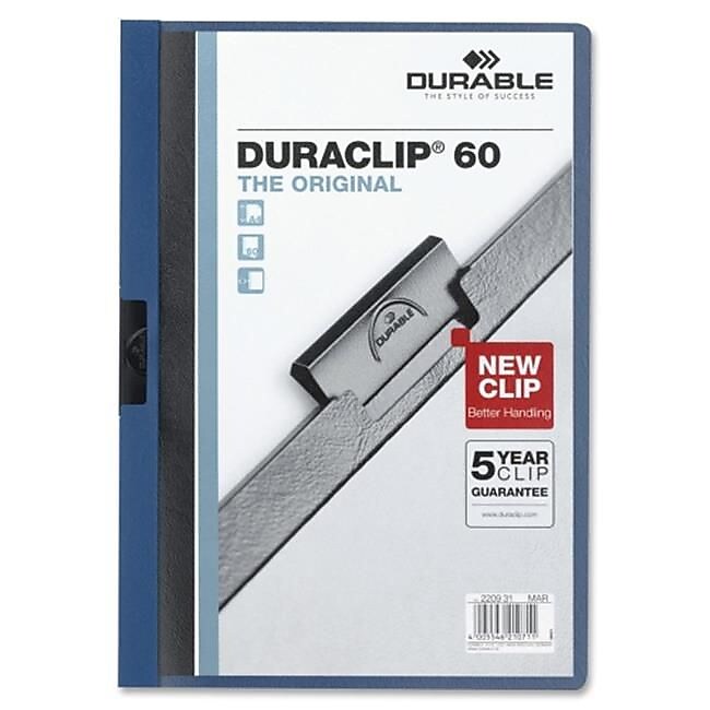 Vinyl DuraClip Report Cover, Letter, Holds 60 Pages, Clear/Dark Blue