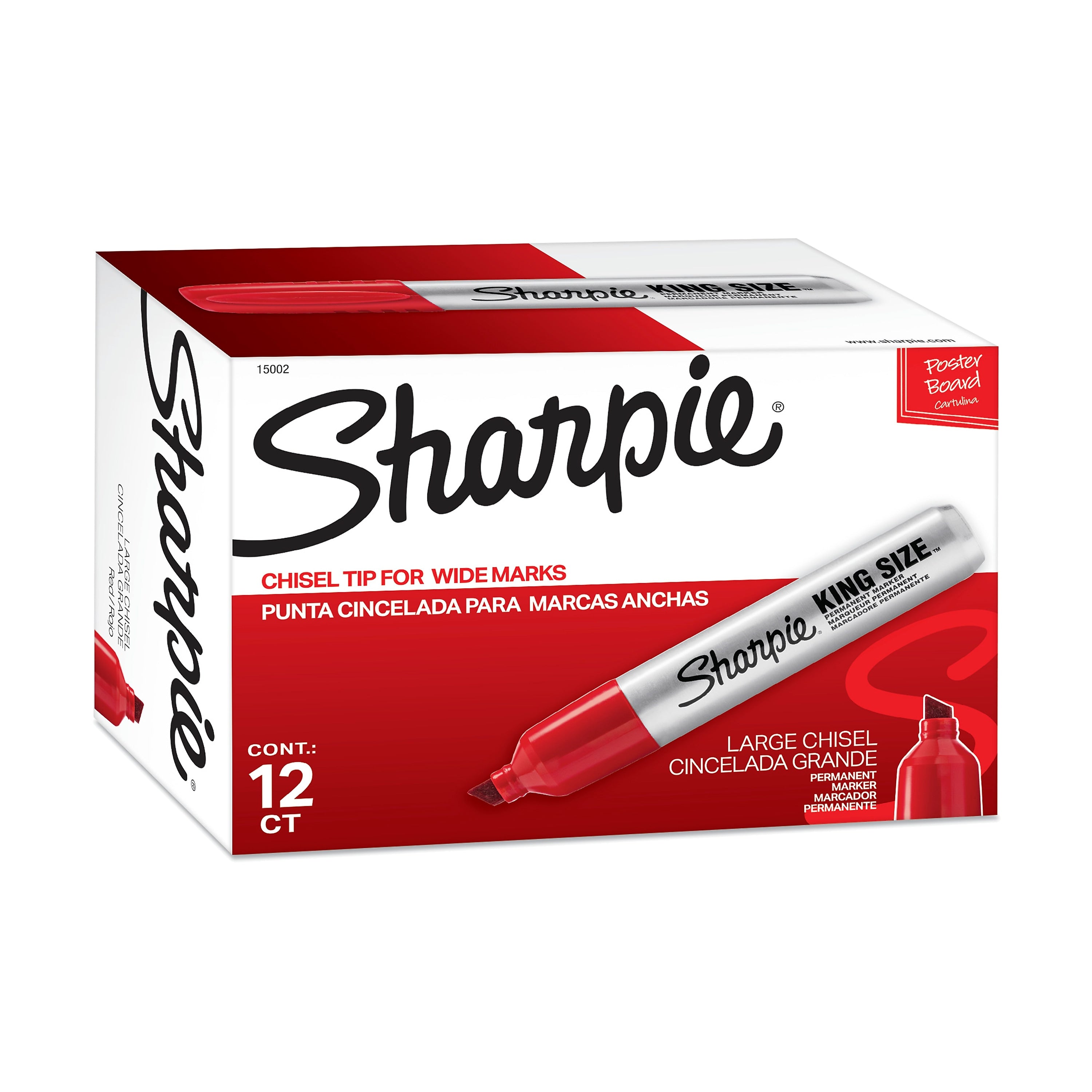 Sharpie Pro King Size Permanent Markers, Chisel Tip, Red, 12 Boxes of 12 (144 Count)