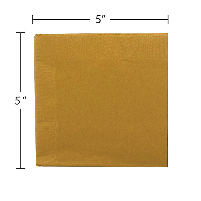 JAM Paper Beverage Napkin, 2-ply, Gold, 50 Napkins/Pack (356028327)
