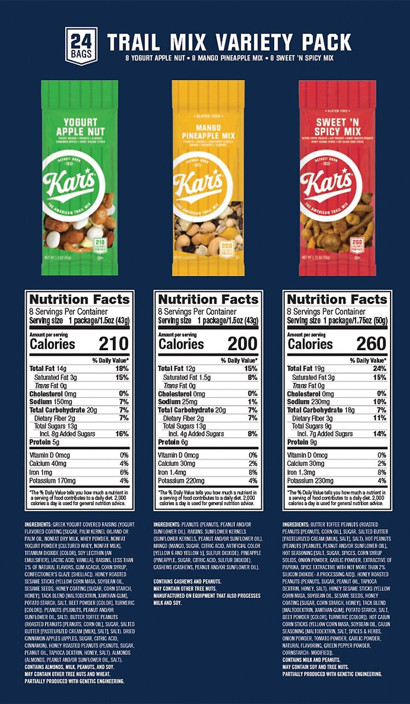 Kar's Variety Trail Mix, 1.75 oz., 24 Bags/Pack (KAR08361)