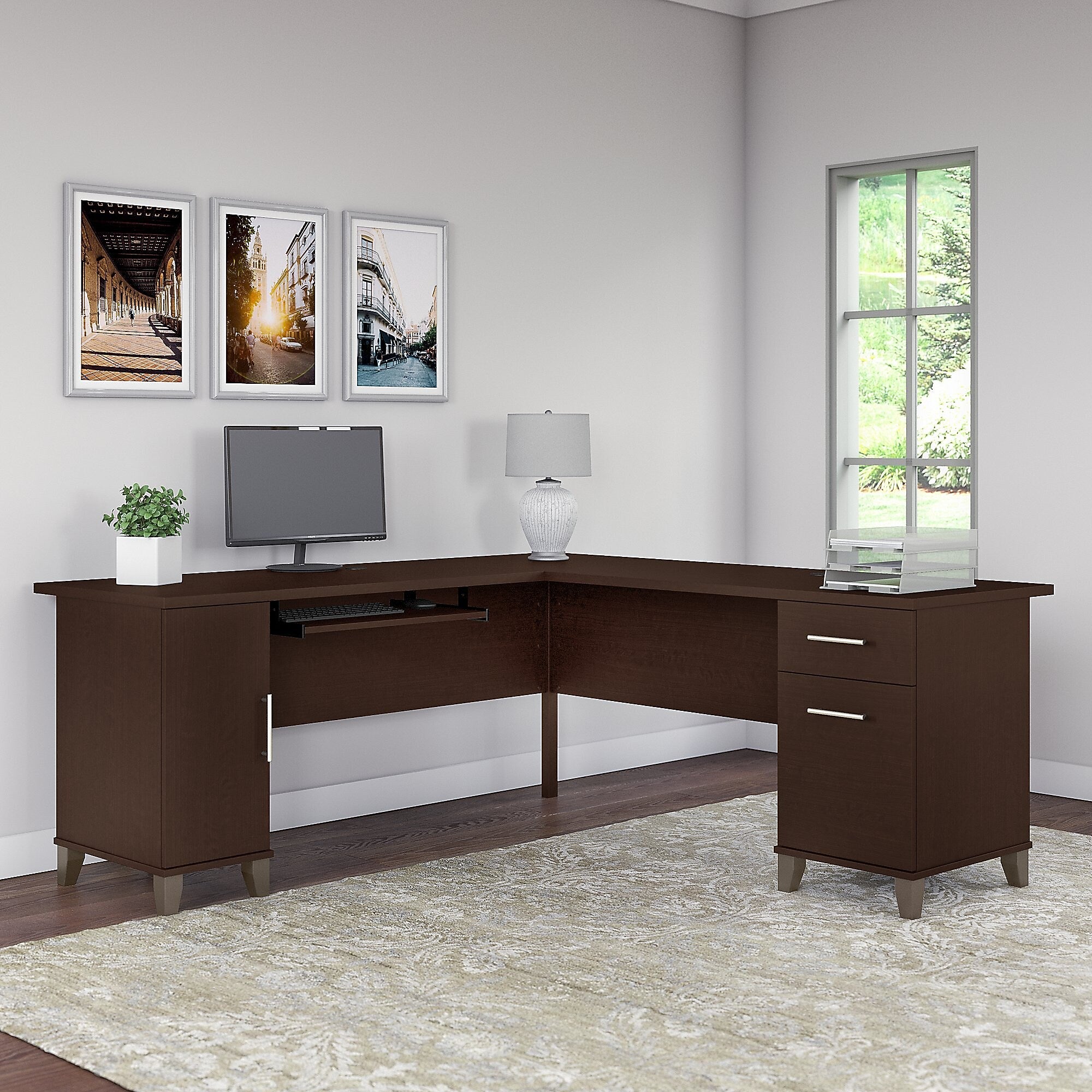 Bush Furniture Somerset 72"W L Shaped Desk with Storage, Mocha Cherry (WC81810K)