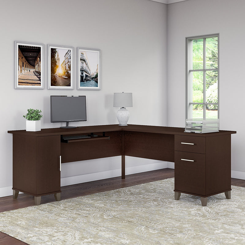 Bush Furniture Somerset 72"W L Shaped Desk with Storage, Mocha Cherry (WC81810K)
