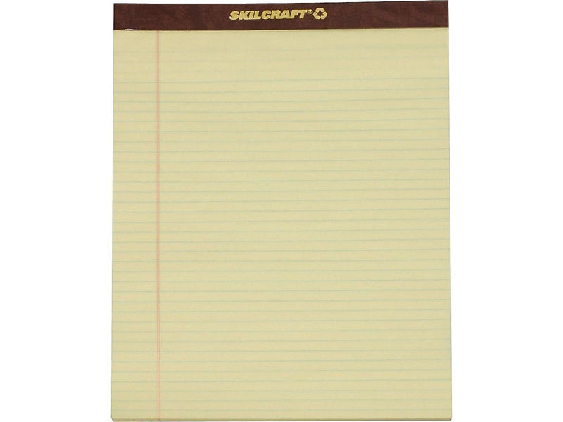AbilityOne SkilCraft Notepads, 8.5" x 11.75", Wide, Canary, 50 Sheets/Pad, 12 Pads/Pack (7530-01-356-6727)