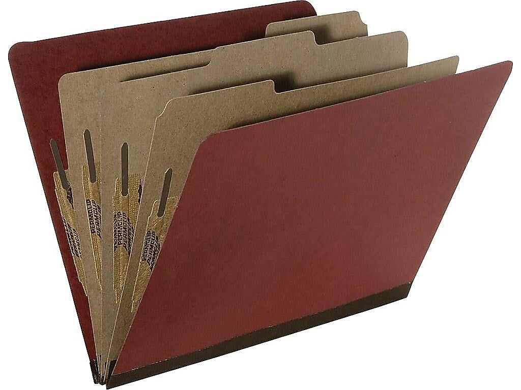 AbilityOne SKILCRAFT Pressboard Classification Folder, 2-Dividers, 2" Expansion, Letter Size, Earth Red, 10/Box (NSN5567912)