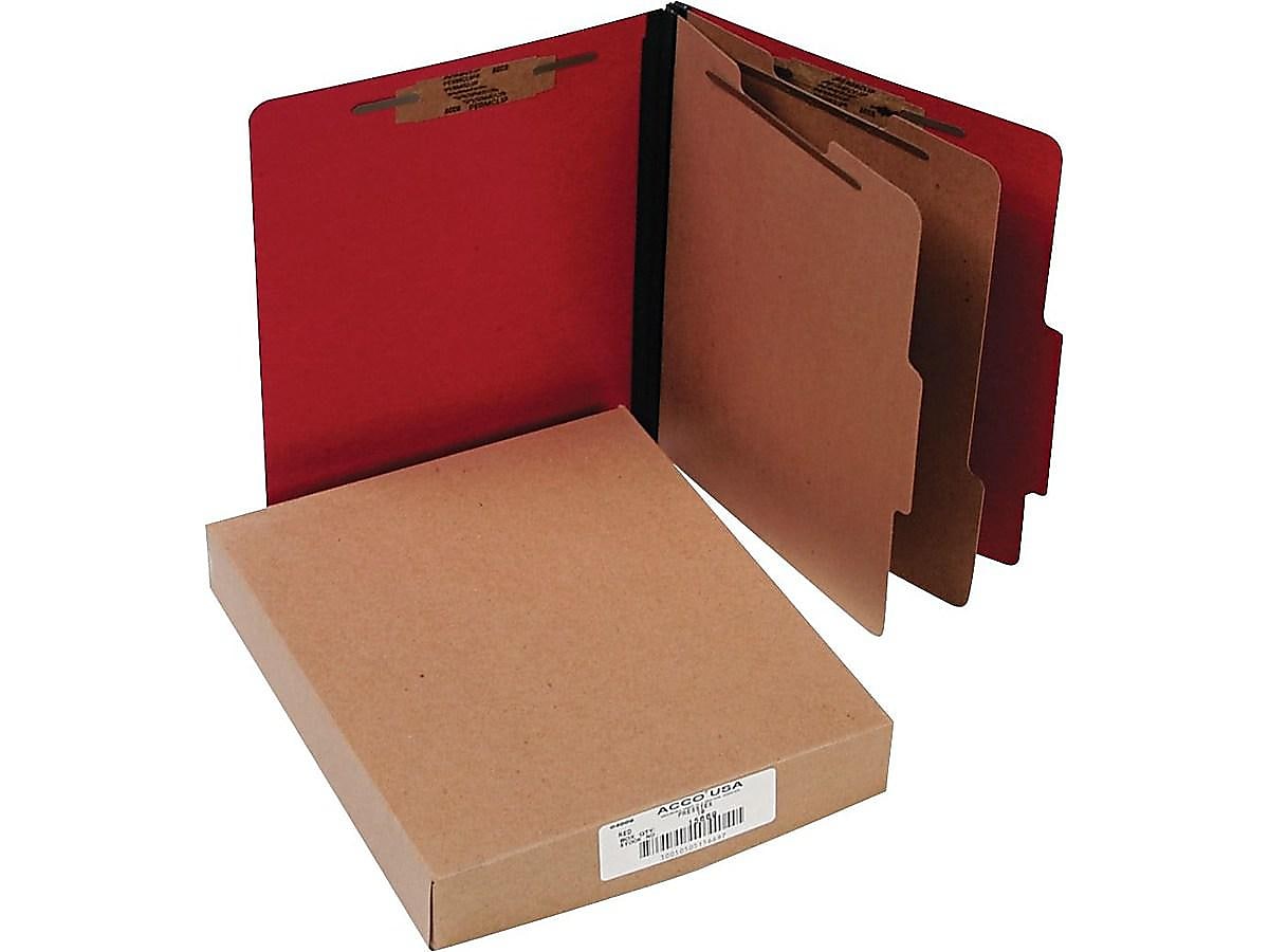 ACCO ColorLife Moisture Resistant Presstex Top Classification Folders, 2 Dividers, 3" Expansion, Letter Size, Red, 10/Pack