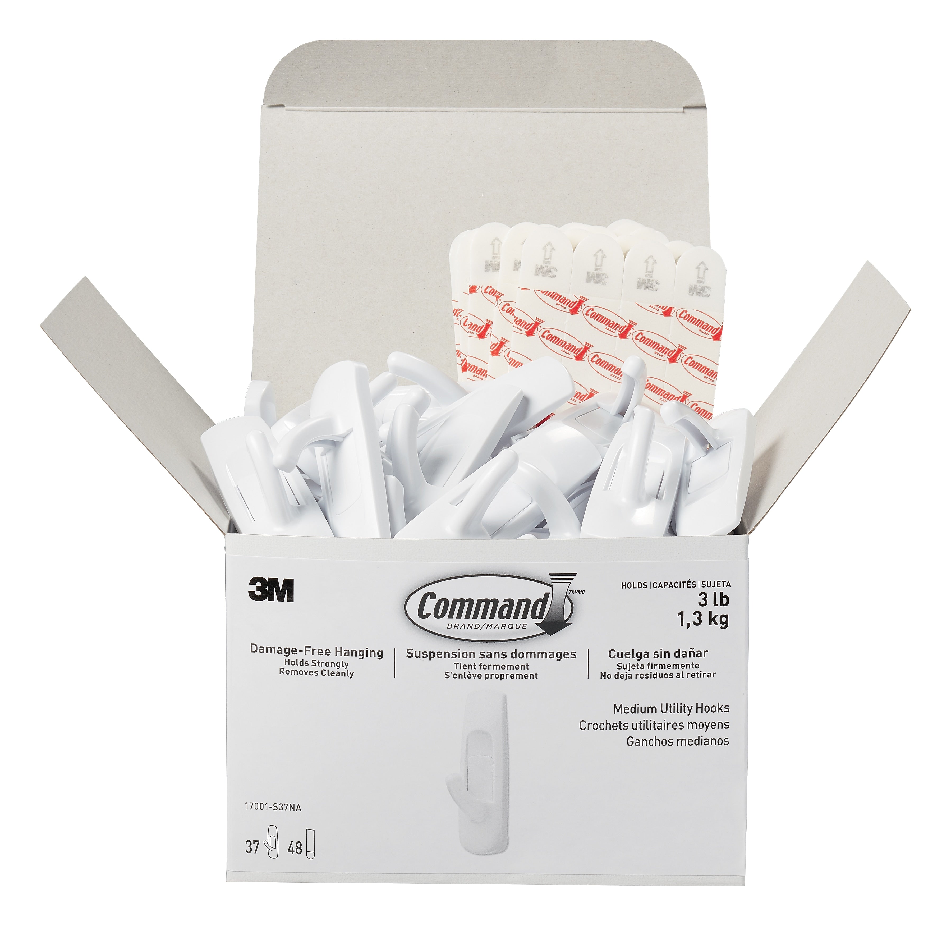 Command Medium Utility Hooks, 3 lb., White, 37/Pack (17001-S37NA)