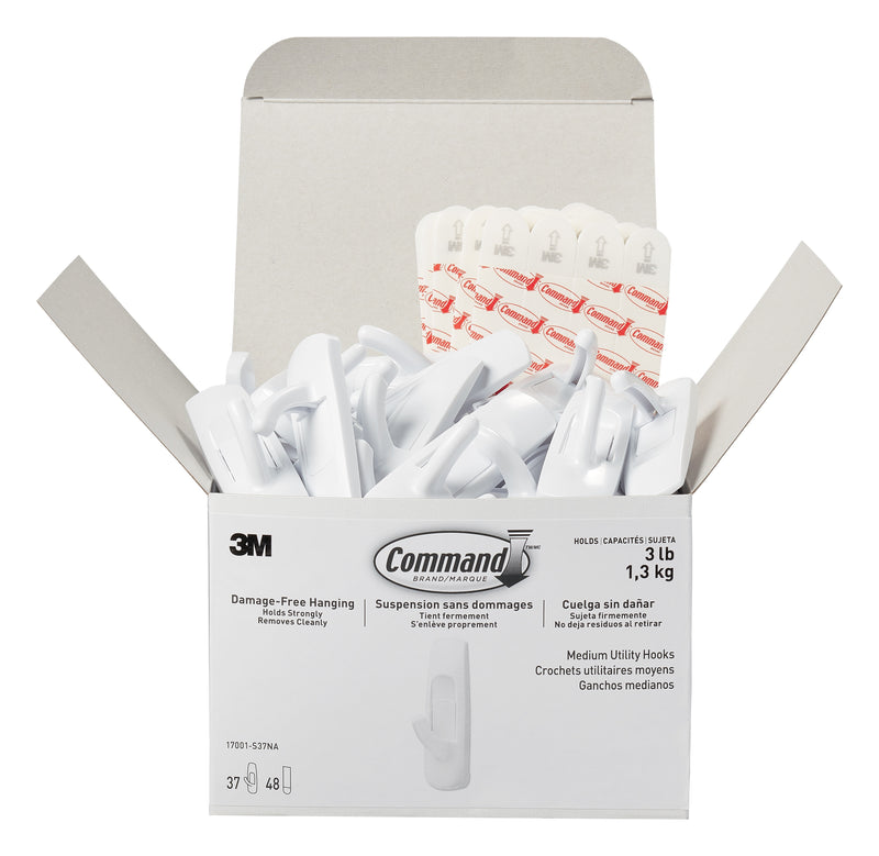 Command Medium Utility Hooks, 3 lb., White, 37/Pack (17001-S37NA)