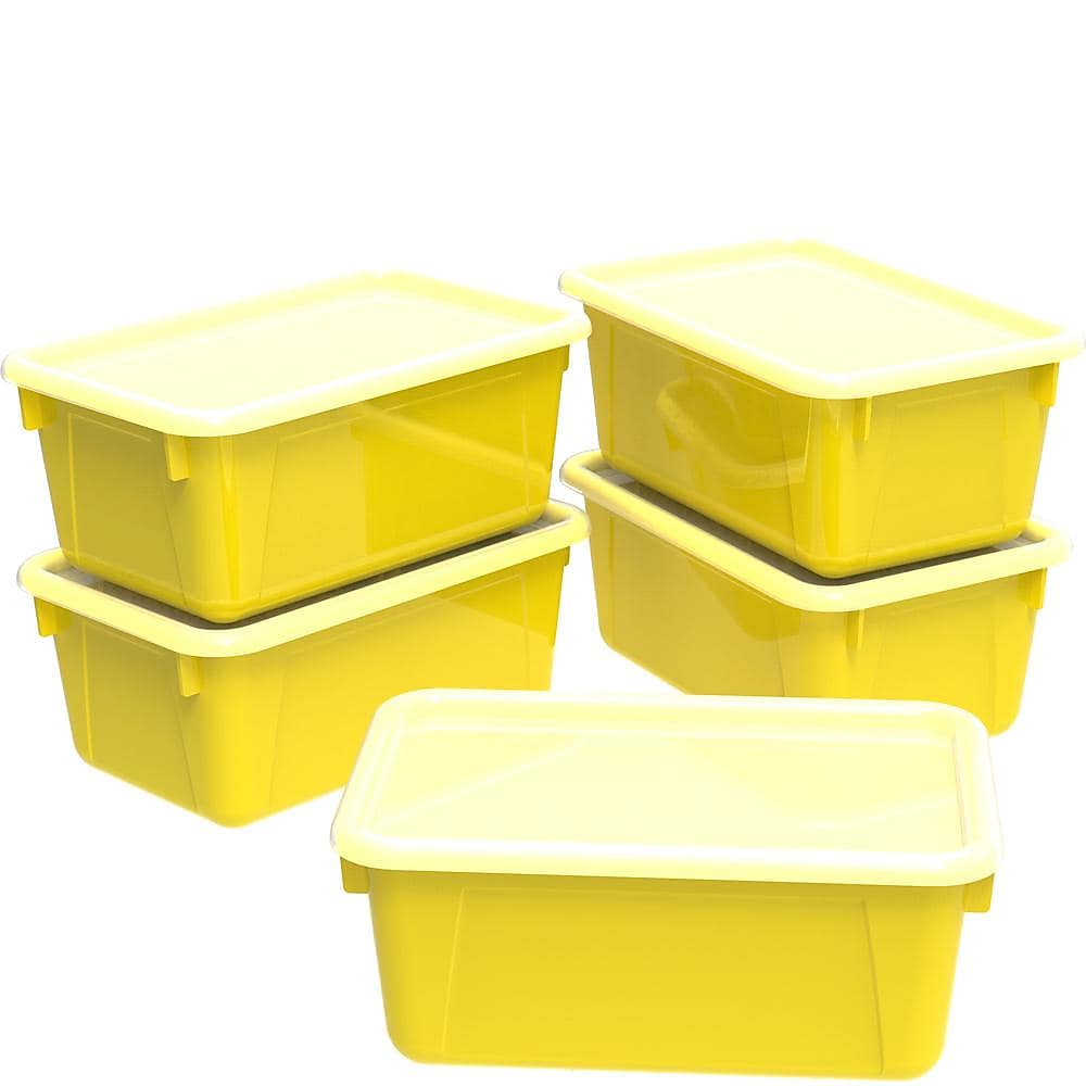 Storex 5.1"H x 7.8"W Plastic Small Cubby Bin with Lid, Yellow, 5/CT (62410U05C)
