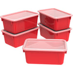Storex 5.1"H x 7.8"W Plastic Small Cubby Bin with Lid, Red, 5/CT (62407U05C)