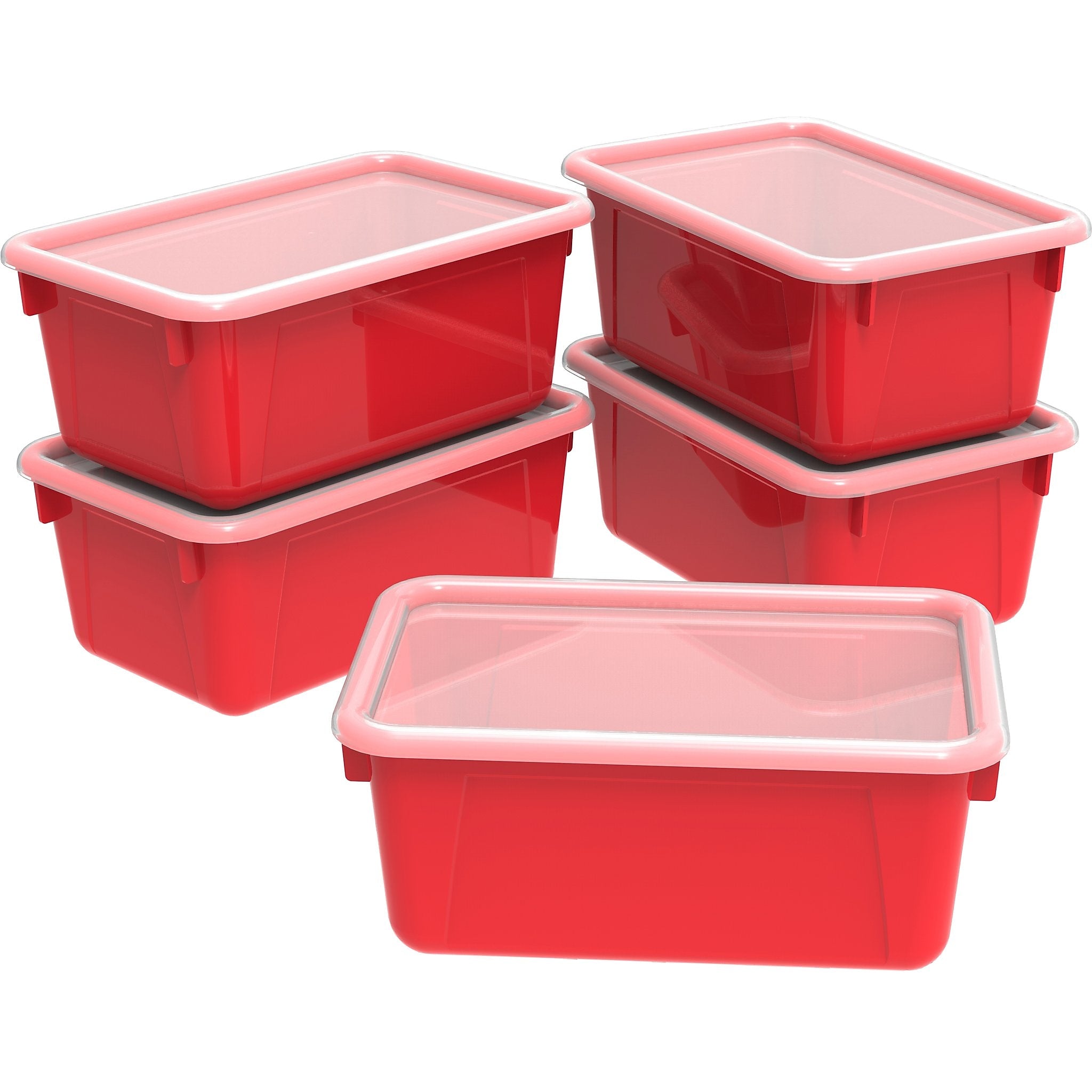 Storex 5.1"H x 7.8"W Plastic Small Cubby Bin with Lid, Red, 5/CT (62407U05C)
