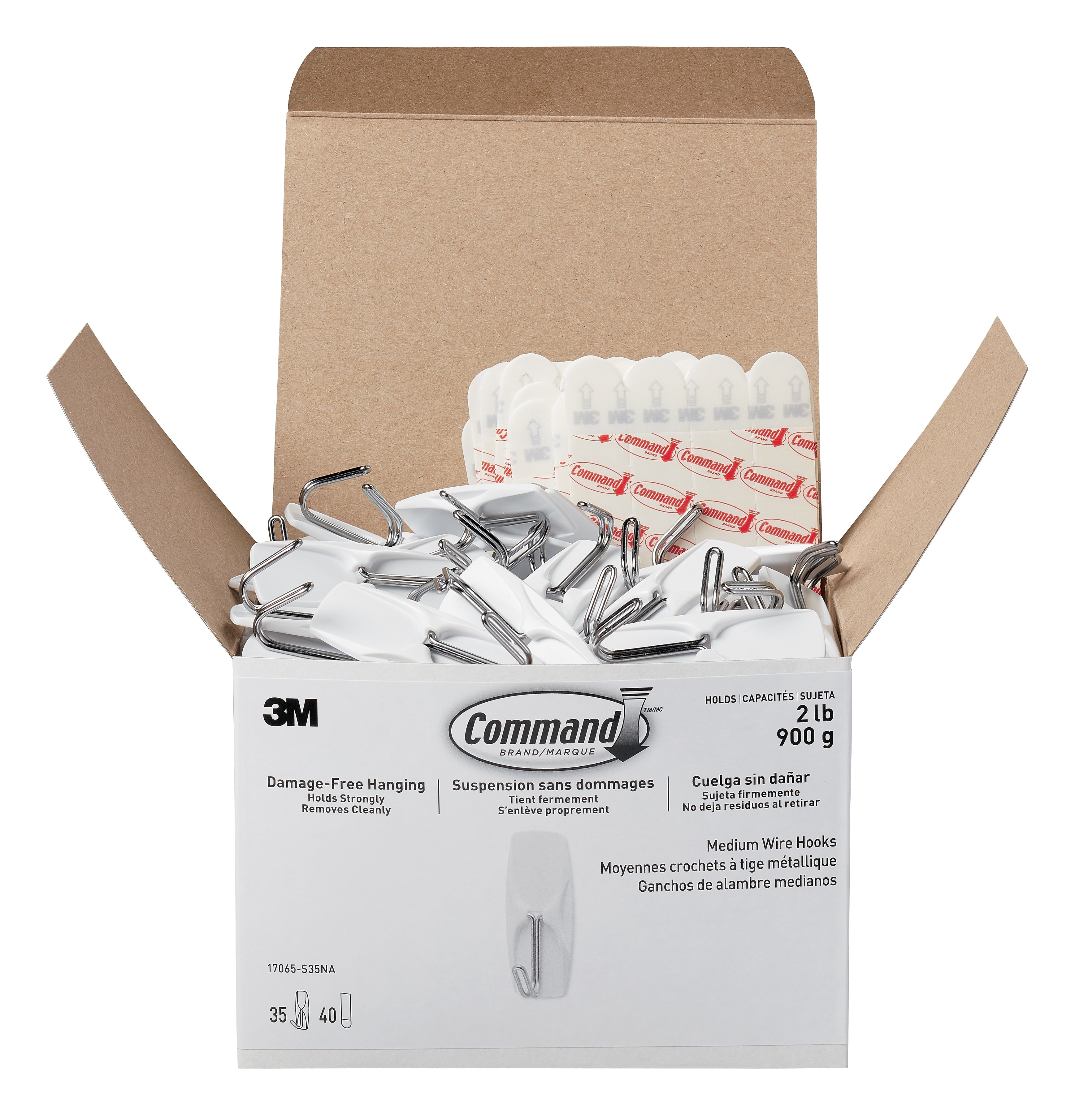 Command Medium Wire Hooks, 2 lb., White, 35/Pack (17065-S35NA)