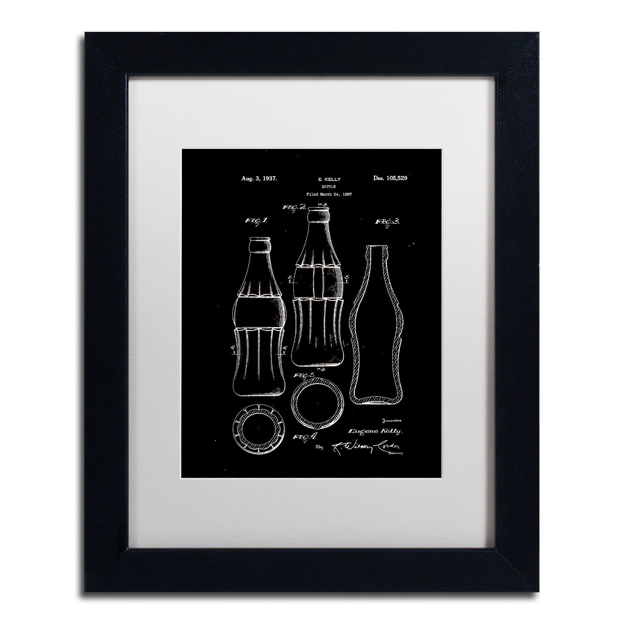 Trademark Fine Art Claire Doherty 'Coca Cola Bottle Patent 1937 Black' 11" x 14" Matted Framed (886511940154)