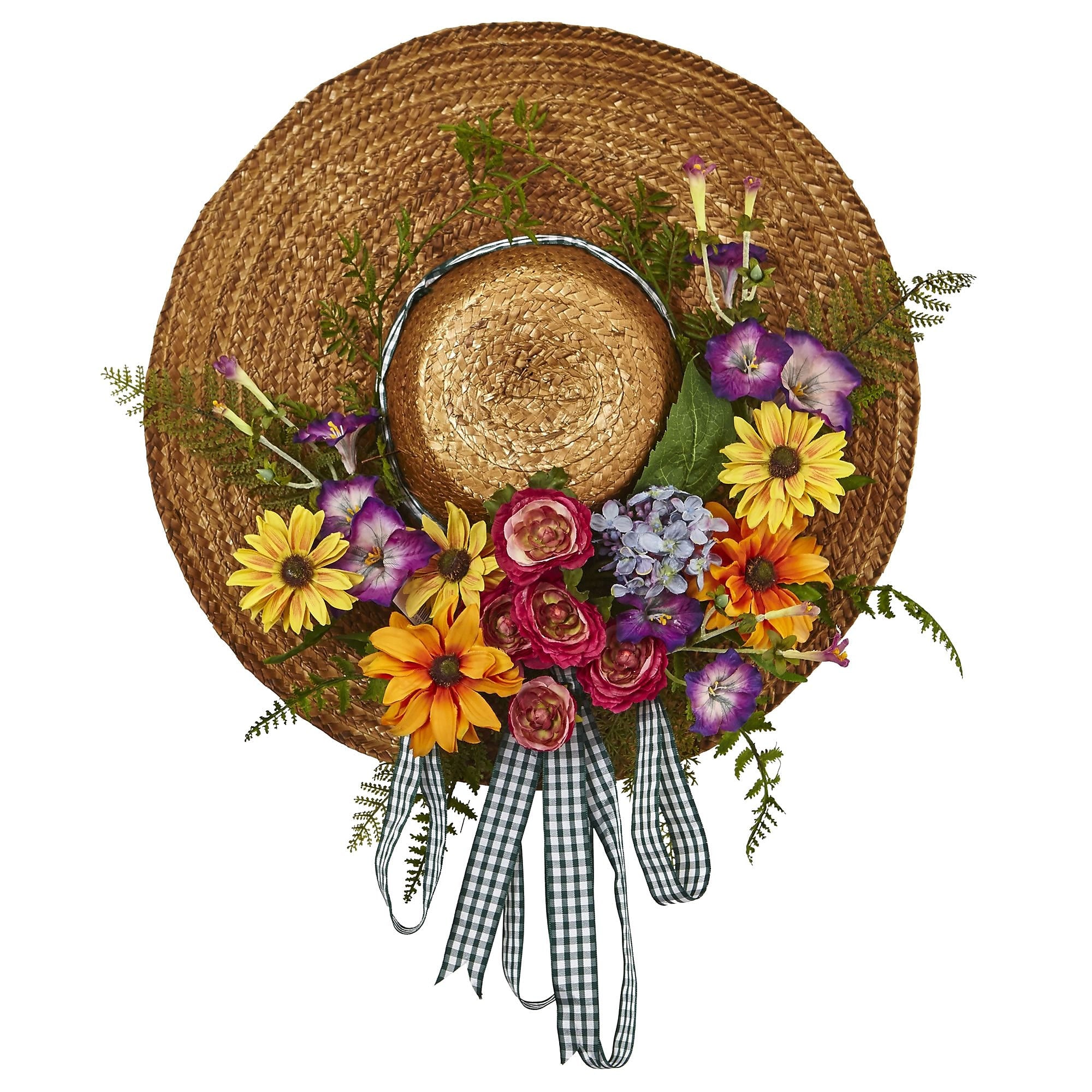 Nearly Natural Mixed Flower Hat Wreath 18" Multi Color (4587)