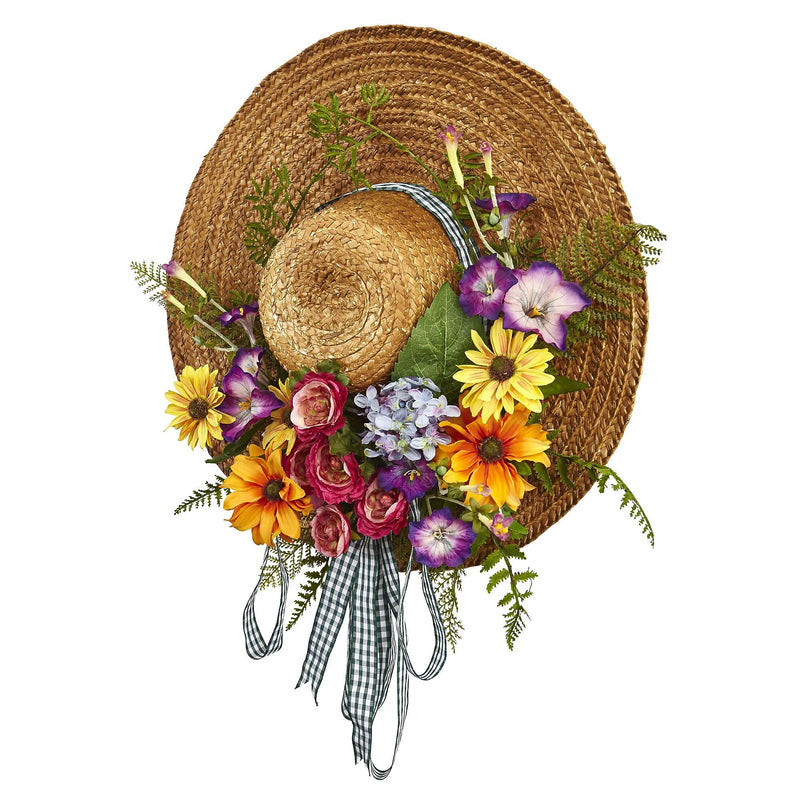 Nearly Natural Mixed Flower Hat Wreath 18" Multi Color (4587)