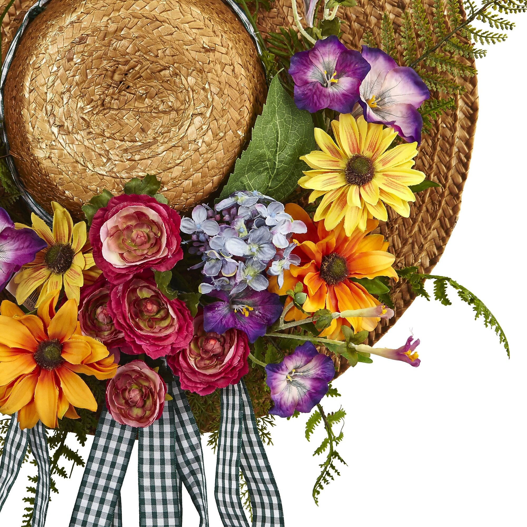 Nearly Natural Mixed Flower Hat Wreath 18" Multi Color (4587)