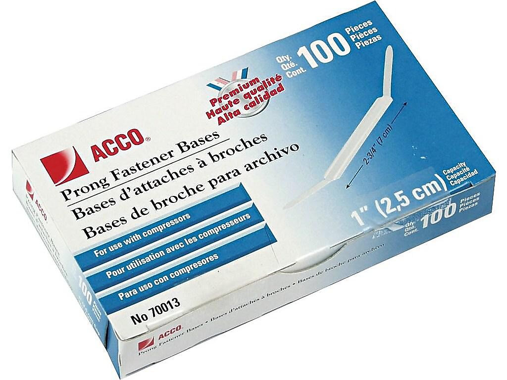 ACCO 2.75"W Prong Fasteners, Silver, 100/Box (70013)