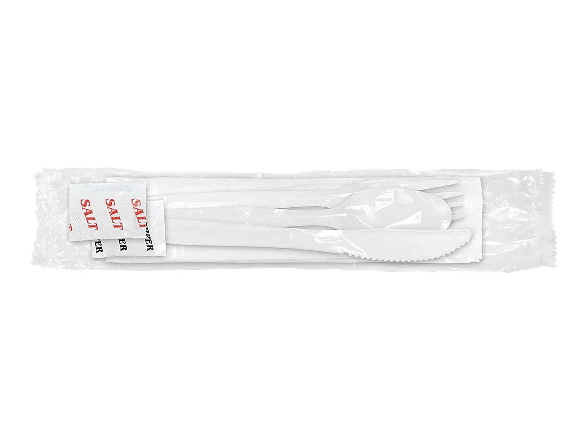 Berkley Square Individually Wrapped Plastic Assorted Cutlery Set, Medium-Weight, White, 250/Pack (1171241)