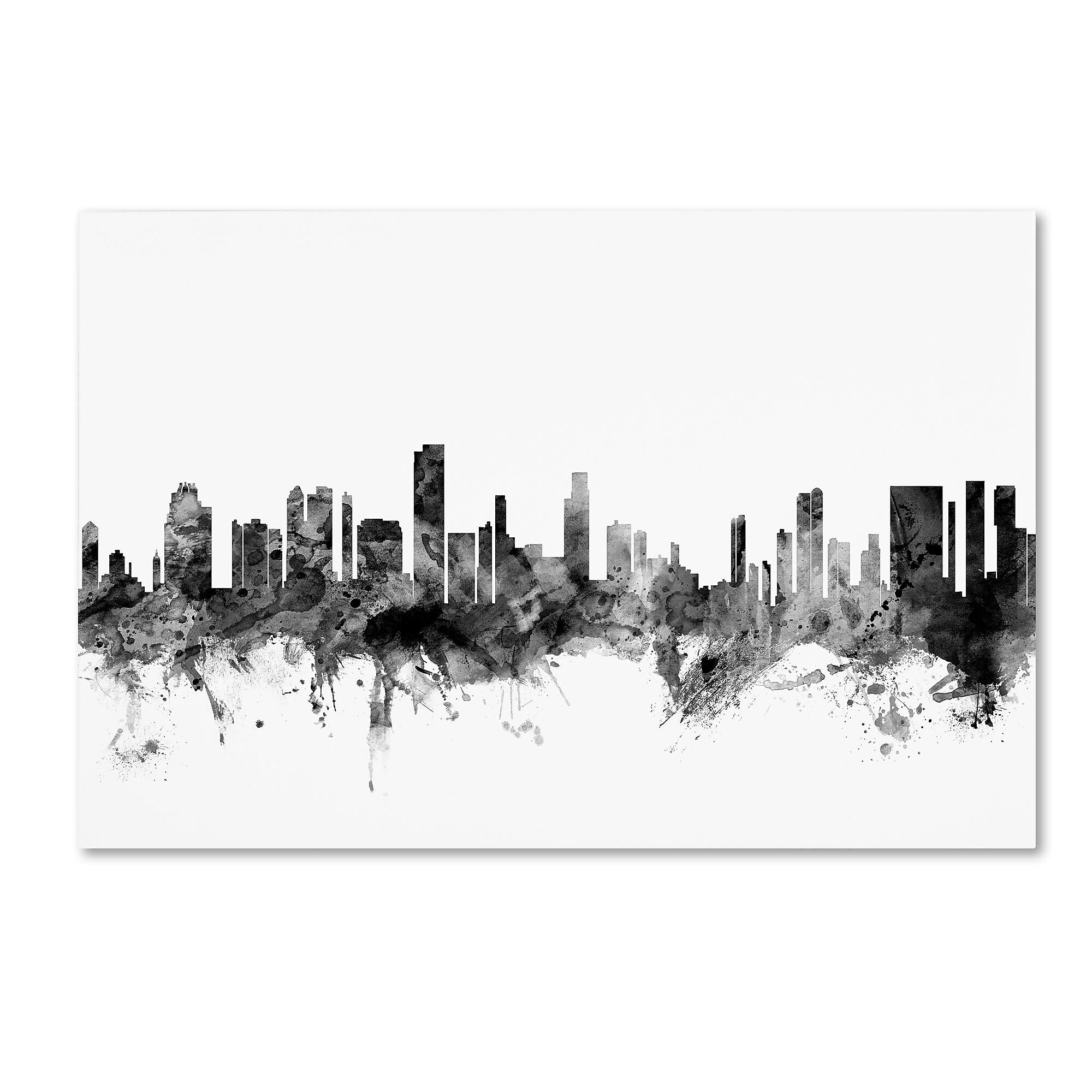 Trademark Fine Art Michael Tompsett 'Honolulu Hawaii Skyline B&W' 12" x 19" Canvas Stretched (190836081646)