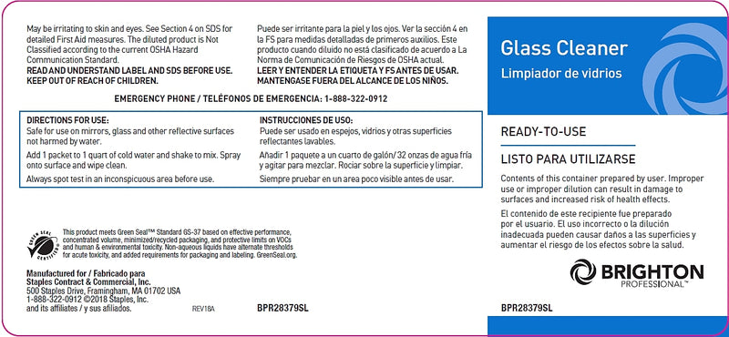 Brighton Professional™ Secondary Label For Dissolvable Portion Packets Glass Cleaner