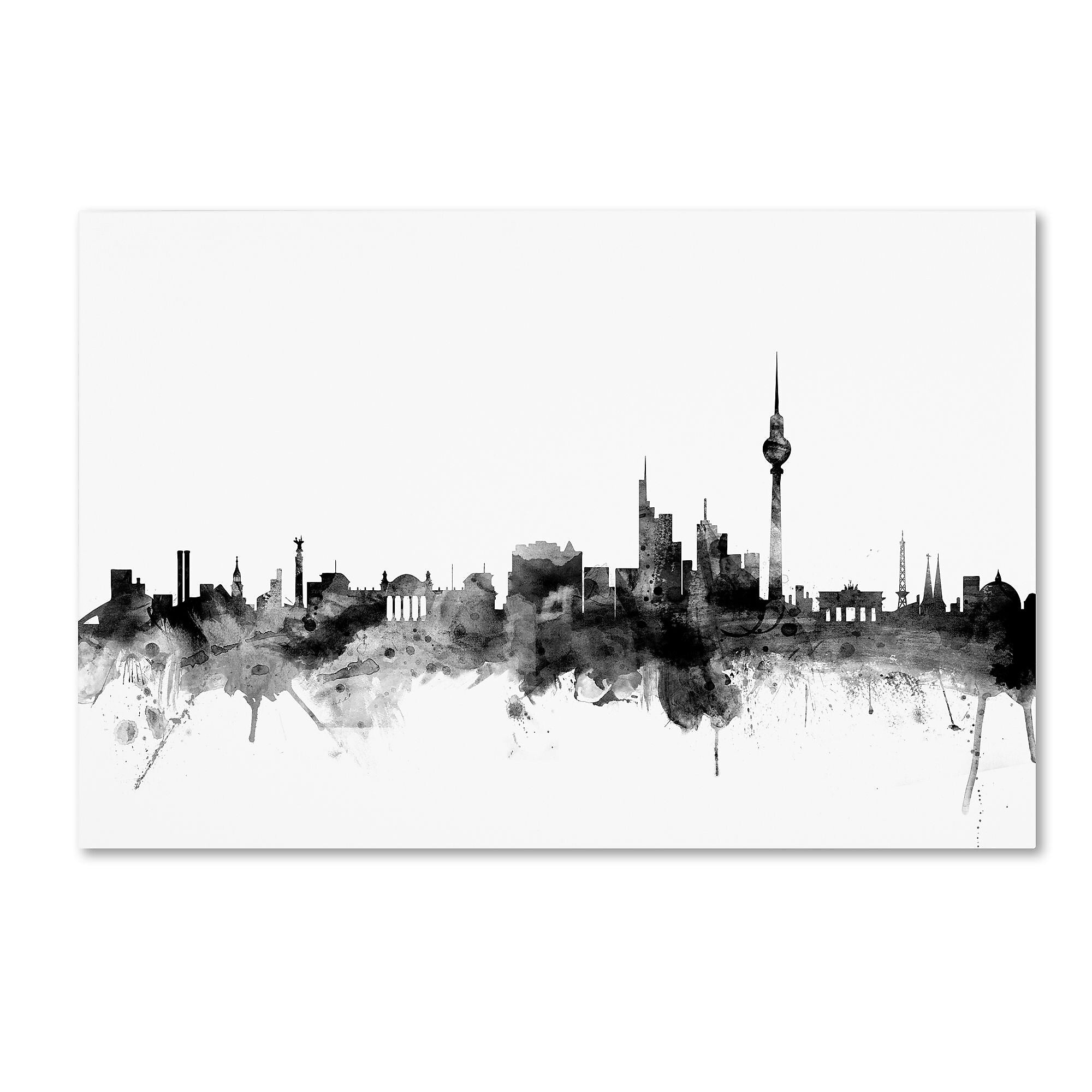 Trademark Fine Art Michael Tompsett 'Berlin Germany Skyline B&W' 12" x 19" Canvas Stretched (190836078806)