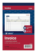 Adams 3-Part Carbonless Invoices, 8.44"W x 5.56"L, 50 Sets/Book (TC5840)