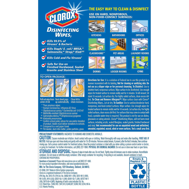 Clorox Disinfecting Wipes, Crisp Lemon Scent, 35 Wipes/Container (CLO01594EA)