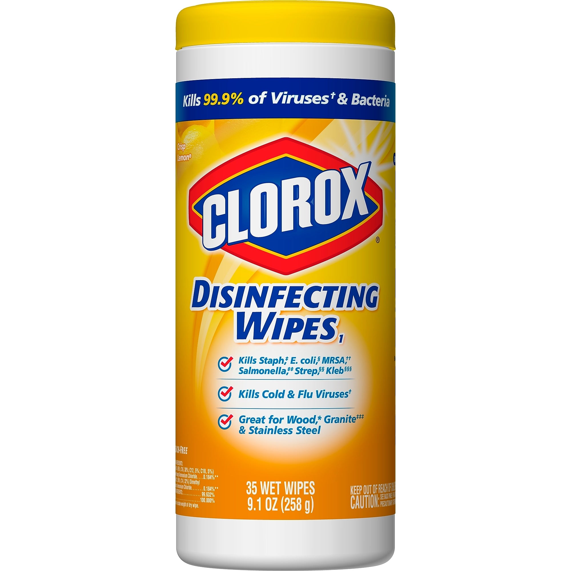 Clorox Disinfecting Wipes, Crisp Lemon Scent, 35 Wipes/Container (CLO01594EA)