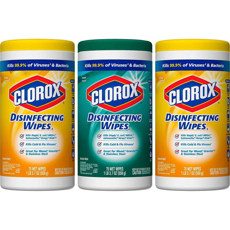 Clorox Disinfecting Bleach Free Cleaning Wipes Value Pack, 75 Count Each, Pack of 3n (CLO30208)