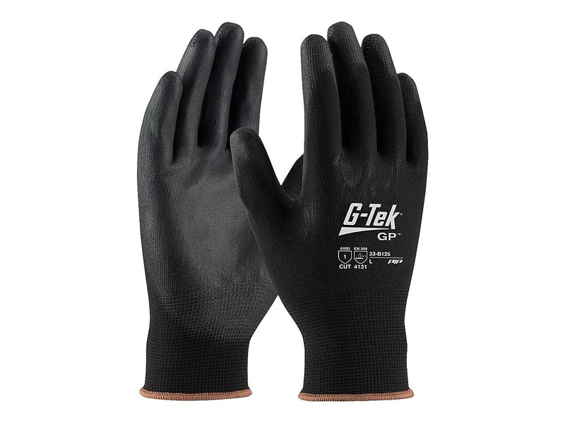 G-Tek 33-B125 Polyurethane Coated Nylon Gloves, XL, 13 Gauge, Black, 12 Pairs (33-B125/XL)