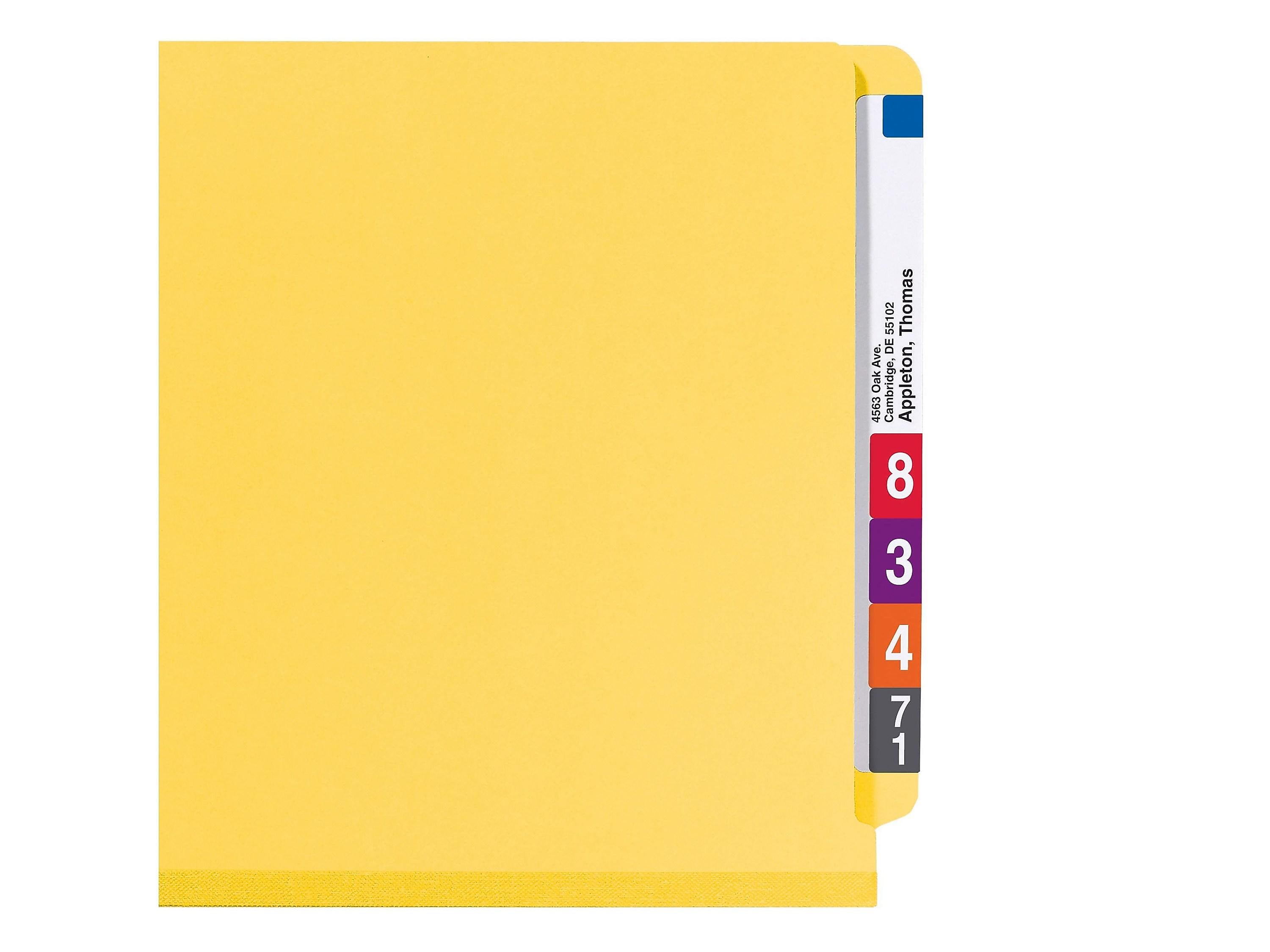 Smead 50% Recycled End Tab Pressboard Classification File Folder with SafeSHIELD®, Legal Size, Yellow, 10/Box (29789)