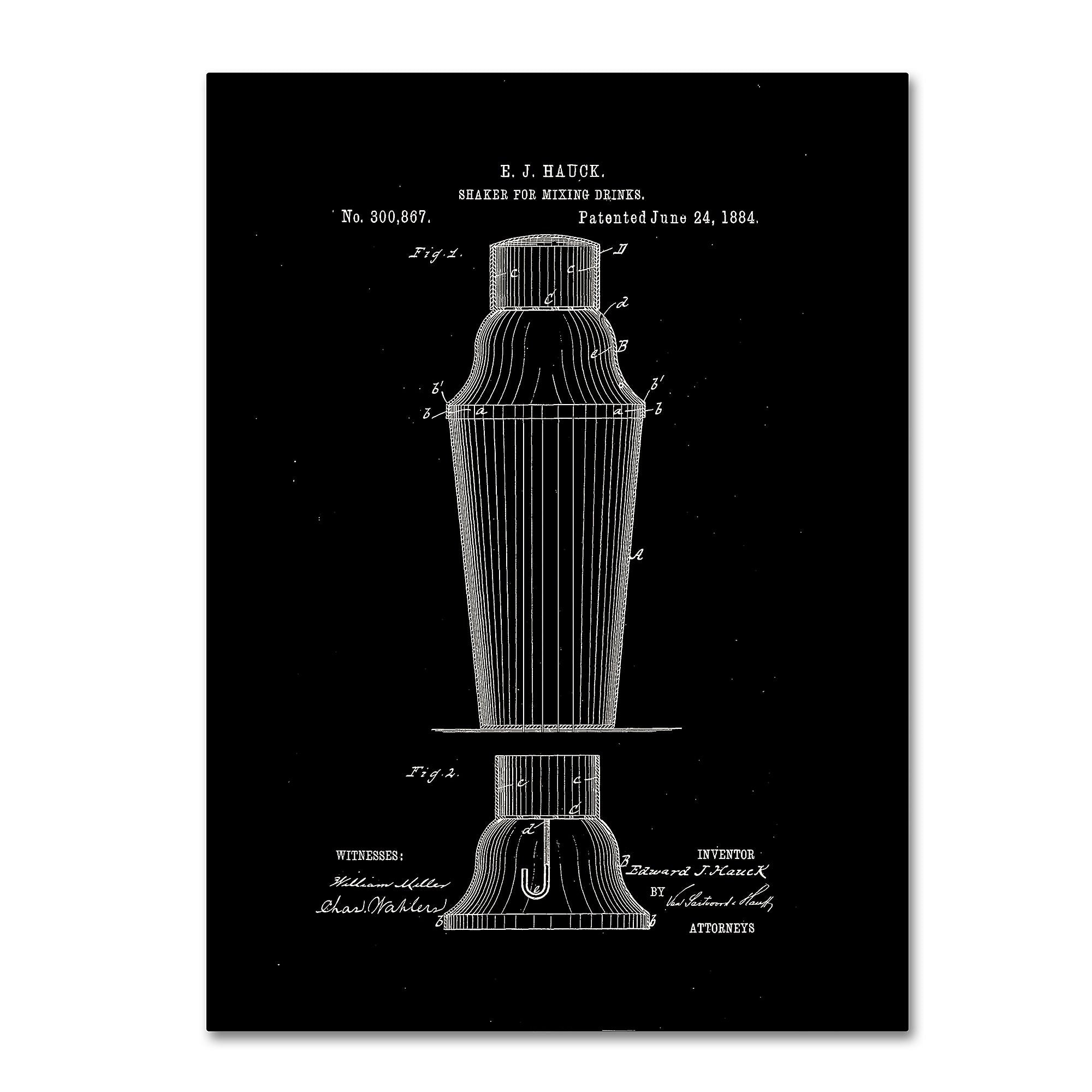Trademark Fine Art Claire Doherty 'Cocktail Shaker Patent 1884 Black' 14" x 19" Canvas Stretched (886511939899)