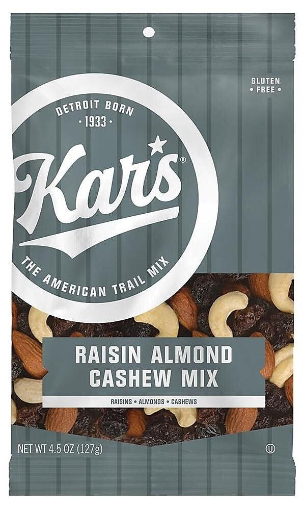 Kar's Raisin Almond Cashew Trail Mix, 4.5 oz., 12 Bags/Pack (KAR08444)