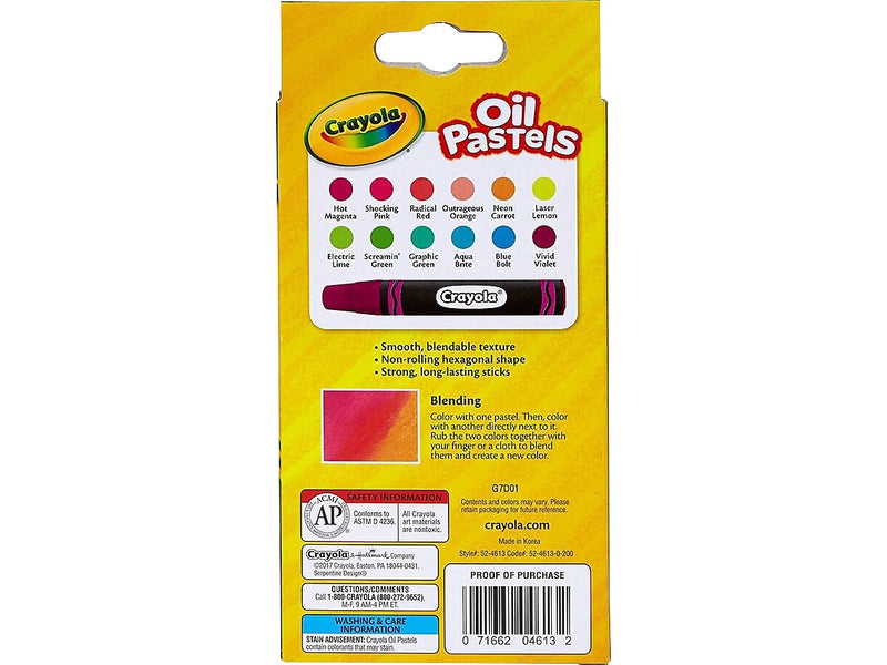 Crayola Neon Oil Pastels Crayons, 12/Box (52-4613)