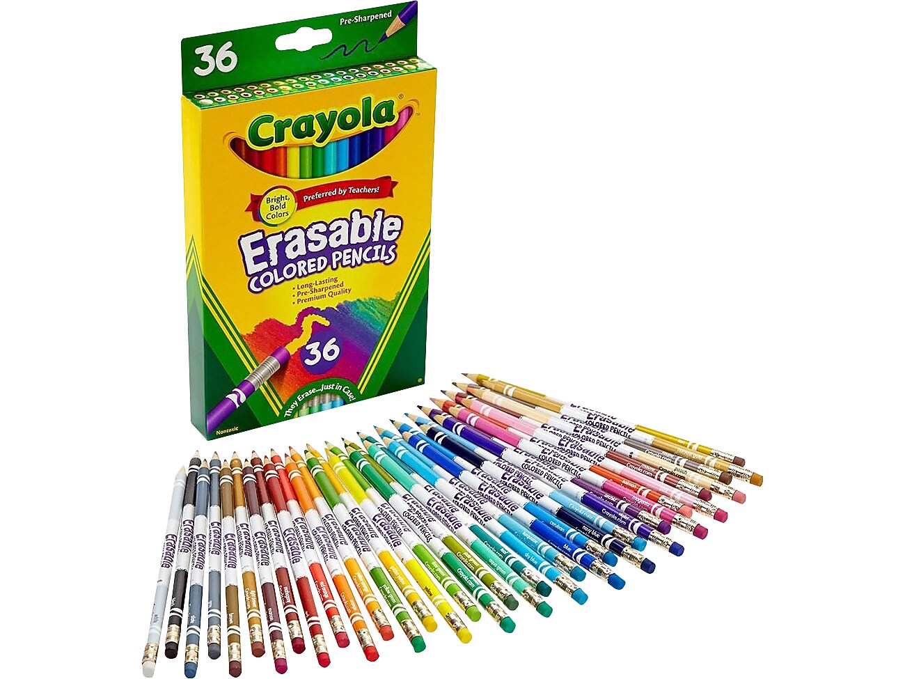 Crayola Erasable Colored Pencils, Assorted Colors, 36/Pack (68-1036)