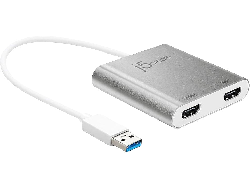 j5create USB-A to HDMI/HDMI Audio/Video Adapter, Male to Female/Female, Silver/White (JUA365)