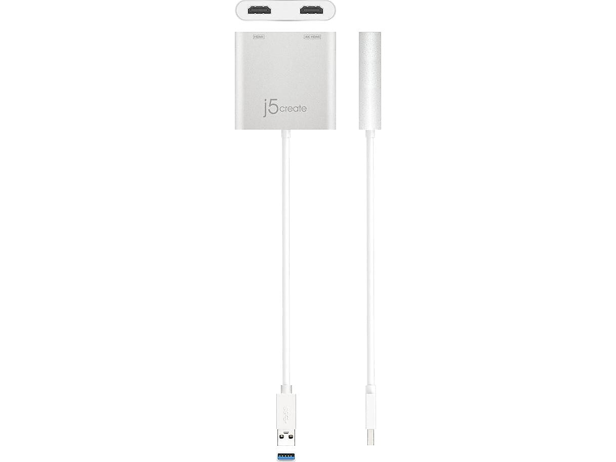 j5create USB-A to HDMI/HDMI Audio/Video Adapter, Male to Female/Female, Silver/White (JUA365)