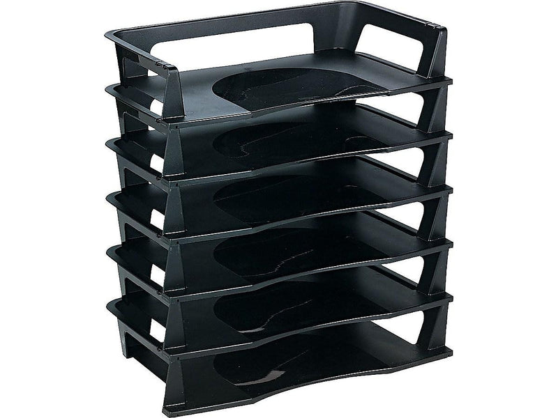 Rubbermaid Regeneration Stackable Side Loading Letter Trays, Letter Size, Black Plastic, 6/Pack (86028)