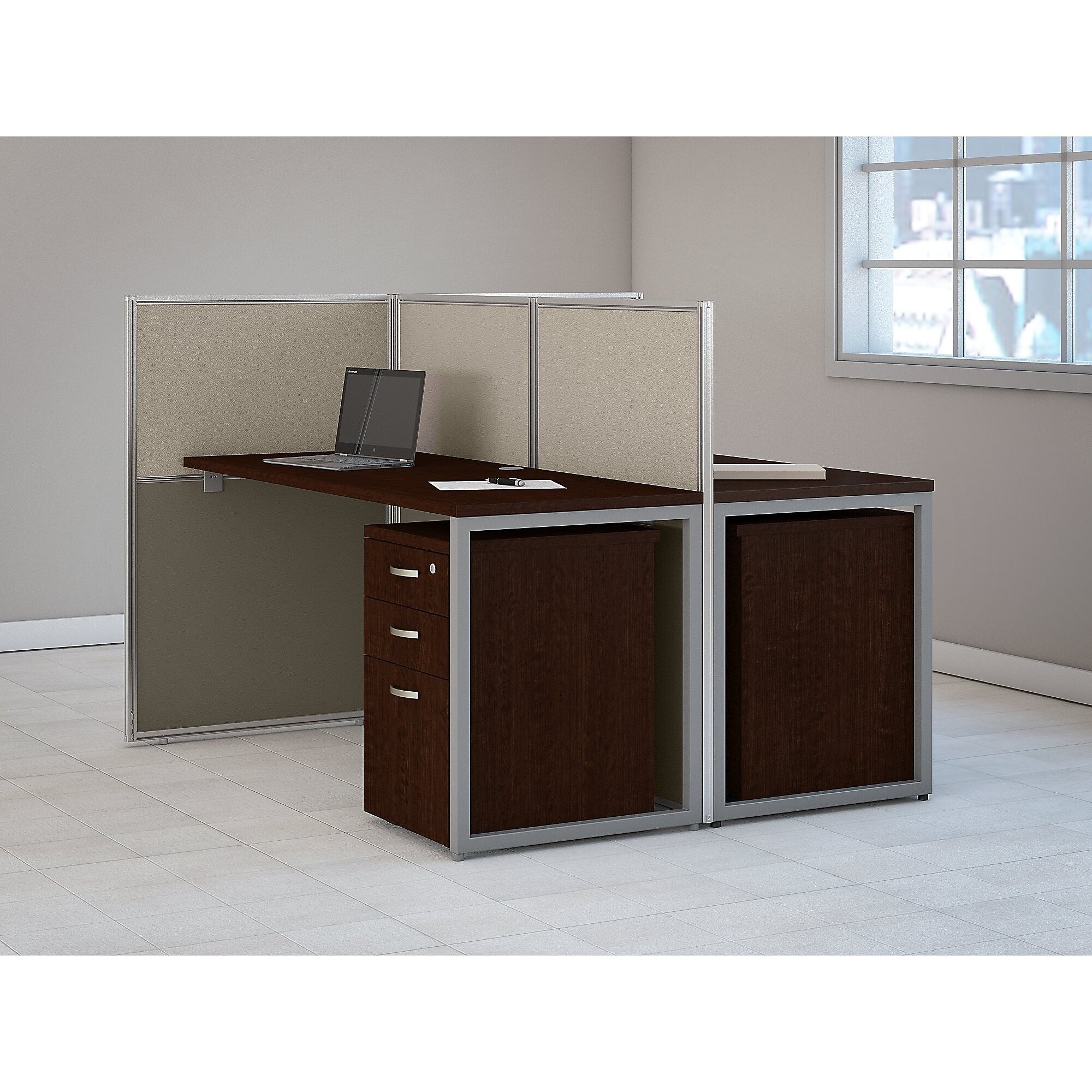 Bush Business Furniture Easy Office 45"H x 60"W 2 Person Back to Back Cubicle Panel Workstation, Mocha Cherry (EOD460SMR-03K)