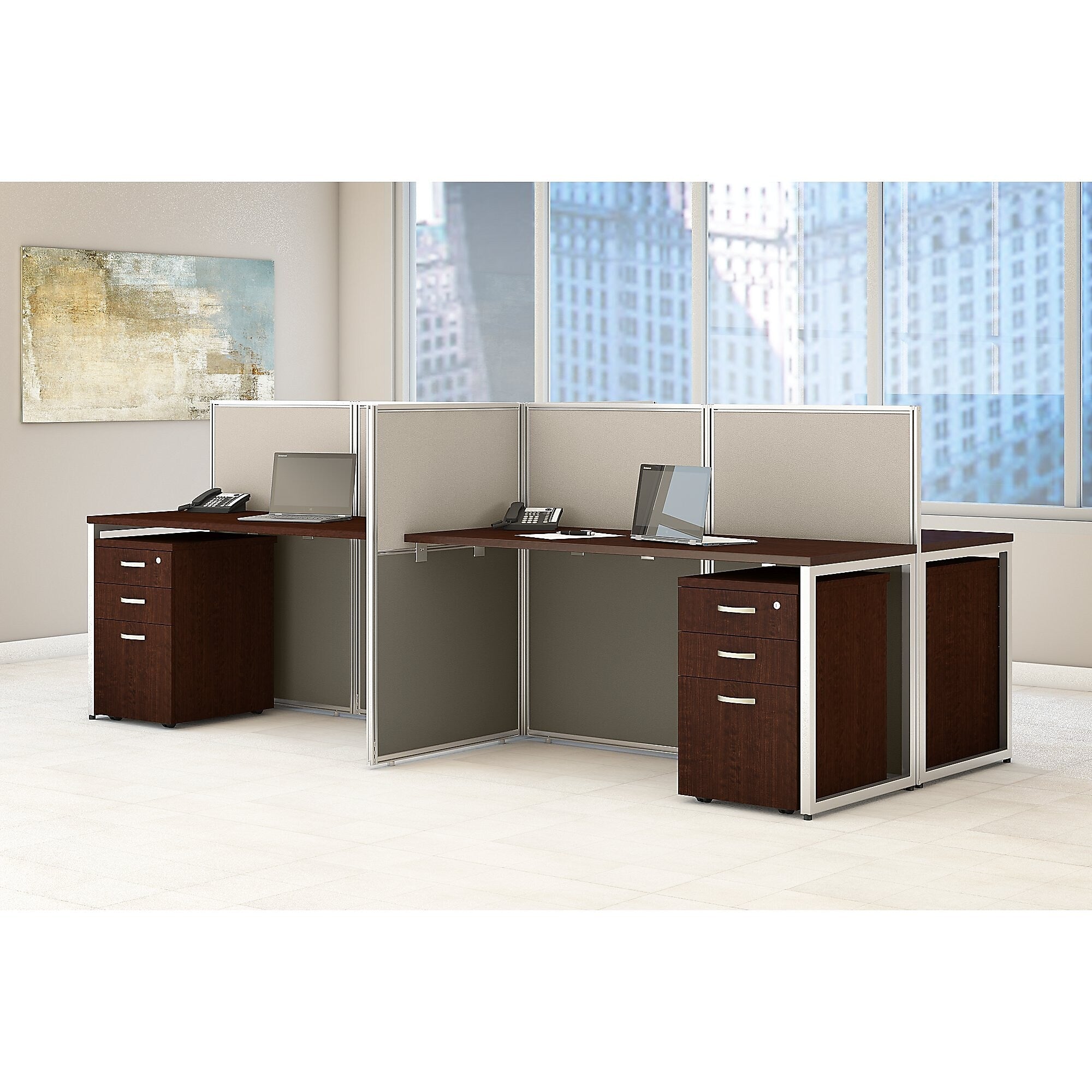 Bush Business Furniture Easy Office 45"H x 119"W 4 Person Back to Back Cubicle Panel Workstation, Mocha Cherry (EOD660SMR-03K)